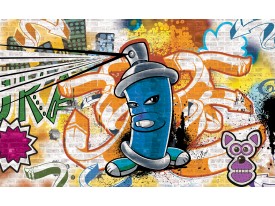 Fotobehang Papier Graffiti | Oranje, Blauw | 254x184cm