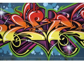 Fotobehang Papier Graffiti, Street art | Blauw | 254x184cm