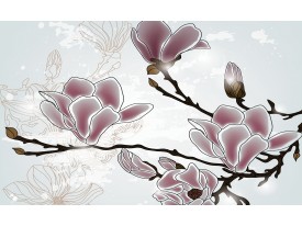 Fotobehang Papier Bloemen, Magnolia | Grijs | 254x184cm