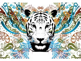 Fotobehang Tijger, Abstract | Blauw | 208x146cm