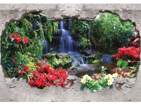 Fotobehang Waterval, 3D | Groen | 104x70,5cm