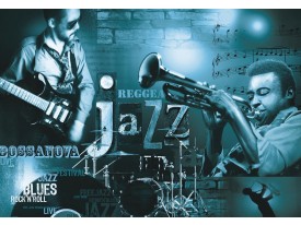 Fotobehang Papier Muziek, Jazz | Blauw | 368x254cm
