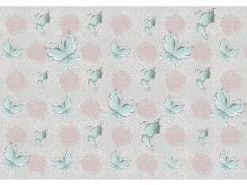 Fotobehang Papier Vlinder, Rozen | Roze, Turquoise | 254x184cm