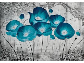 Fotobehang Papier Bloemen, Klaproos | Turquoise | 254x184cm