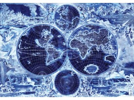 Fotobehang Papier Wereldkaart | Blauw | 254x184cm