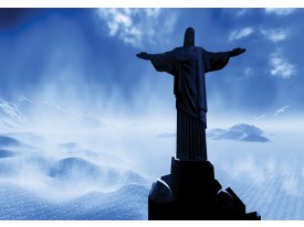 Fotobehang Papier Brazilië, Jezus | Blauw, Zwart | 254x184cm