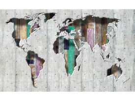 Fotobehang Papier Wereldkaart | Grijs, Groen | 254x184cm