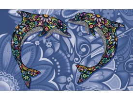 Fotobehang Papier Dolfijnen | Blauw | 254x184cm