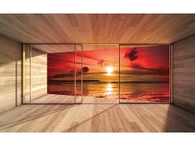 Fotobehang Papier Zee, Zonsondergang | Rood | 368x254cm