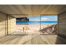 Fotobehang Strand, Hout | Blauw | 208x146cm