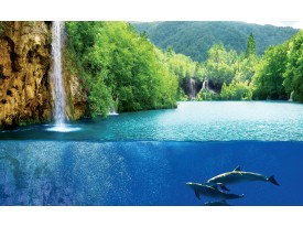 Fotobehang Papier Natuur, Waterval | Blauw | 254x184cm
