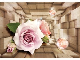 Fotobehang Papier Hout, 3D | Roze | 254x184cm