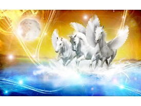 Fotobehang Paarden | Blauw, Geel | 104x70,5cm