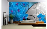 Fotobehang Papier Bloemen, Orchidee | Blauw, Grijs | 368x254cm