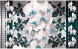 Fotobehang Papier Bloemen, Orchideeën | Turquoise, Wit | 254x184cm