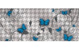 Fotobehang Bloemen, Vlinder | Blauw, Grijs | 250x104cm