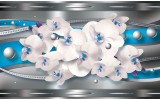 Fotobehang Papier Bloemen, Orchidee | Zilver, Blauw | 254x184cm