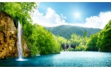 Fotobehang Natuur, Waterval | Groen, Blauw | 416x254