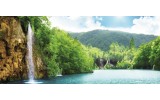 Fotobehang Natuur, Waterval | Groen, Blauw | 250x104cm
