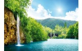 Fotobehang Vlies | Natuur, Waterval | Groen, Blauw | 368x254cm (bxh)