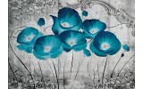 Fotobehang Bloemen, Klaproos | Turquoise | 312x219cm