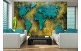 Fotobehang Papier Wereldkaart | Turquoise, Groen | 368x254cm