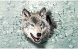 Fotobehang Papier Wolf, Muur | Grijs, Groen | 254x184cm