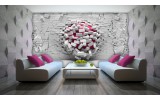 Fotobehang Papier 3D, Muur | Roze, Grijs | 254x184cm