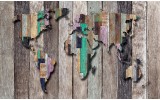 Fotobehang Vlies | Wereldkaart, Hout | Grijs, Bruin | 368x254cm (bxh)