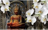 Fotobehang Boeddha, Orchidee | Bruin | 152,5x104cm