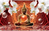 Fotobehang Vlies | Boeddha, Orchidee | Oranje | 368x254cm (bxh)