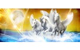 Fotobehang Paarden | Blauw, Geel | 250x104cm